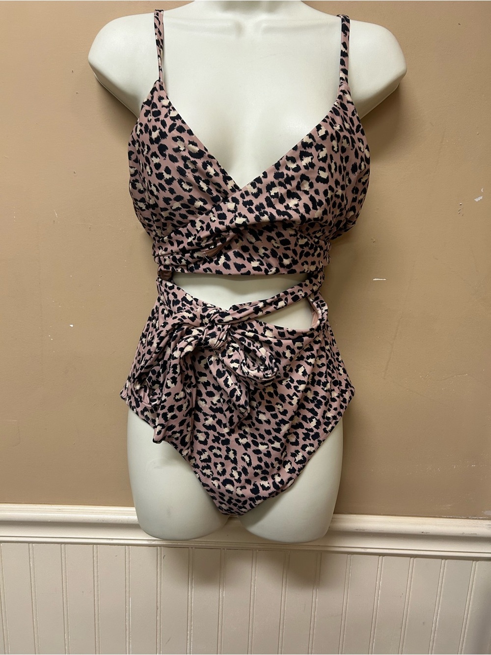 Aerie Pique Wrap Animal Print Full Coverage One Piece Swimsuit L Long
